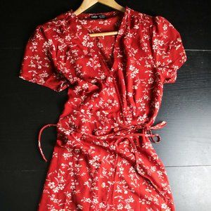 Shein Red Floral Wrap Dress Medium, US Size 6